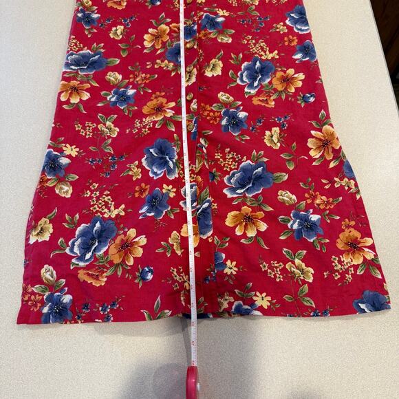 Talbots Floral Red Shirt Dress SZ 8 Linen Cotton Button Down Cottagecore  Fall - Picture 6 of 7